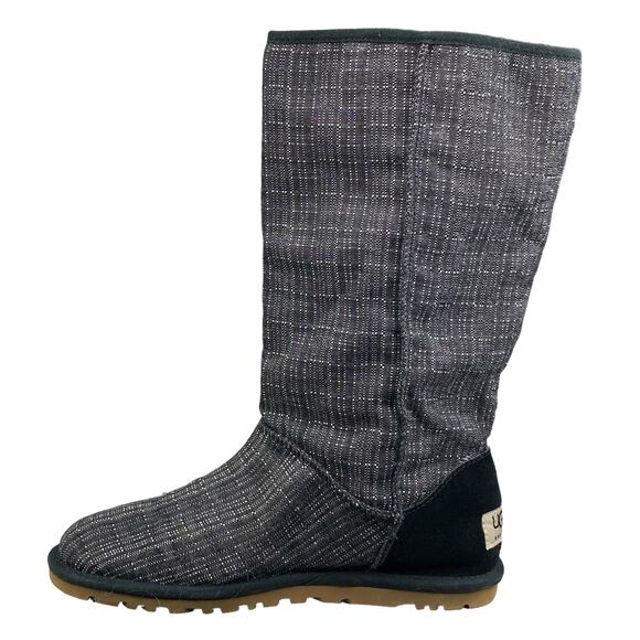 UGG Women’s Lo Pro Button Down Flannel Grey Denim Boot Size US 6 - Picture 2 of 10